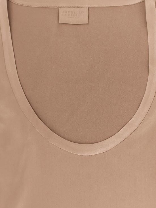  브루넬로 쿠치넬리 민소매 티셔츠 스트레치 실크 탱크탑 프랄린 - BRUNELLO CUCINELLI