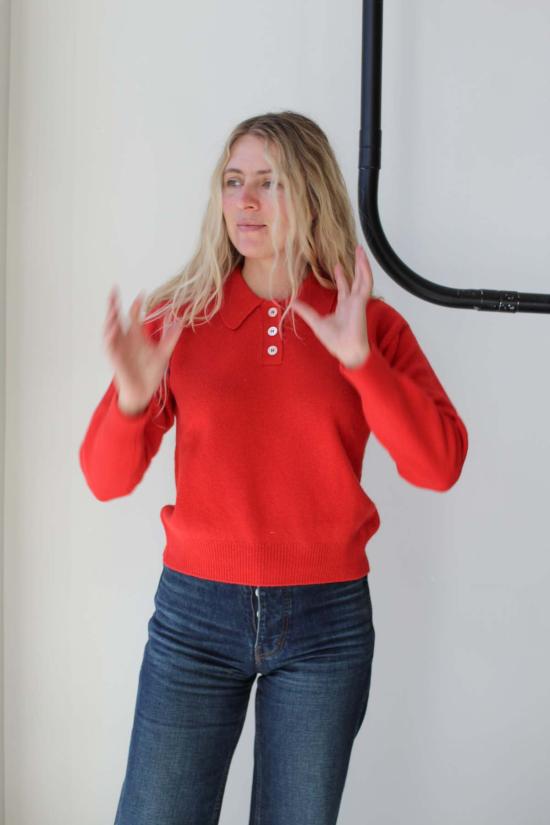  도우터 긴팔 티셔츠 &딸 에디스 폴로 셔츠 포피 - &DAUGHTER