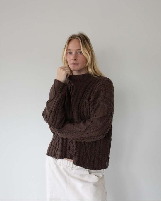  어니스트 코튼 스웨터 찰리 케이블 니트  크림/초콜릿/블랙 - HONEST COTTON