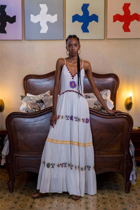  캐롤리나 케이 롱 원피스 사막 동물들 블루 마리에타 드레스 가드니아