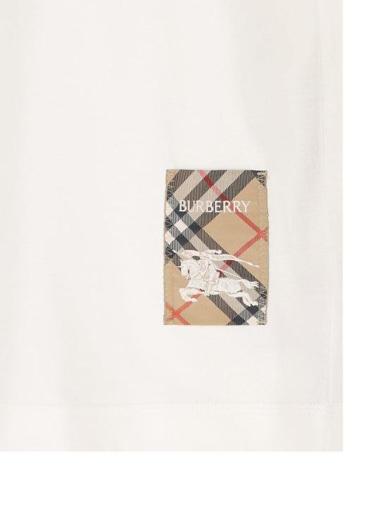  버버리 반팔 티셔츠 체크 패치 크루넥 티셔츠 화이트 - BURBERRY