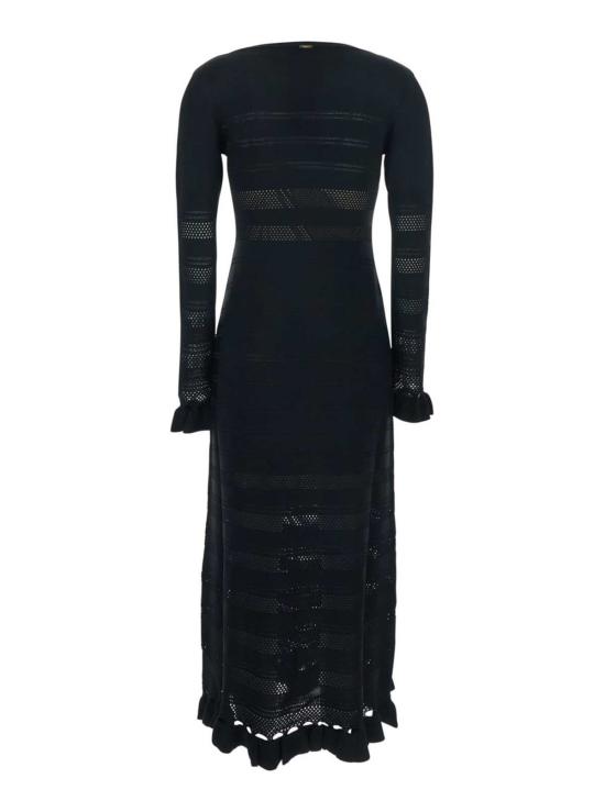  트윈셋 롱 원피스 크루넥 롱 러플 펀칭 드레스 블랙 - TWINSET