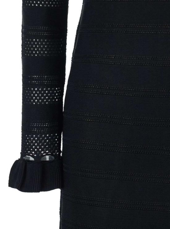  트윈셋 롱 원피스 크루넥 롱 러플 펀칭 드레스 블랙 - TWINSET