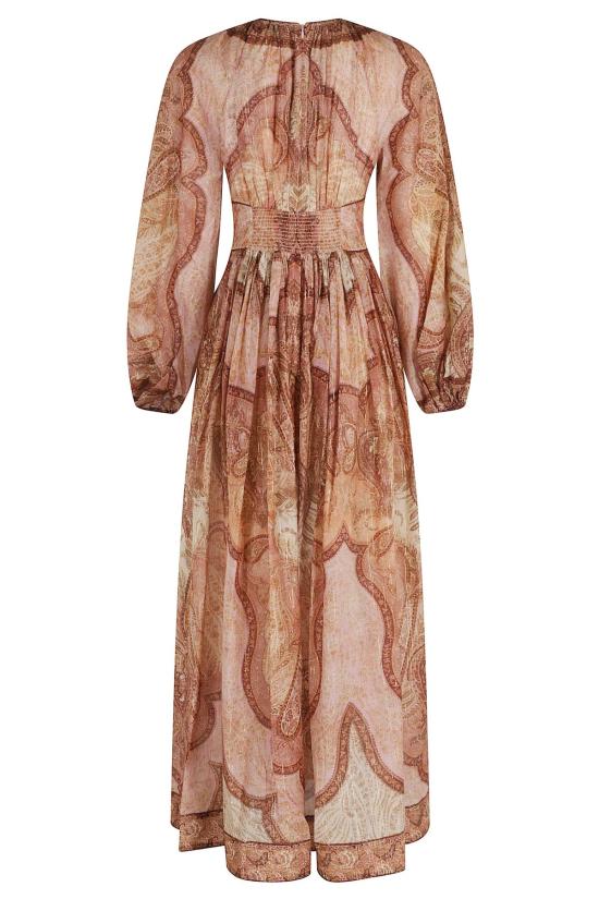  짐머만 미디 원피스 원더러스트 롱 슬리브 미디 드레스 태피스트리 버건디 멀티 - ZIMMERMANN