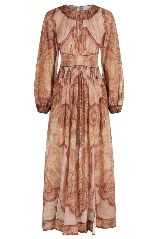  짐머만 미디 원피스 원더러스트 롱 슬리브 미디 드레스 태피스트리 버건디 멀티