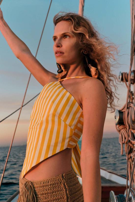  사이먼밀러 블라우스 사이먼 밀러 키트 포플린 타이 탑 선골드/에크루 스트라이프 - SIMONMILLER