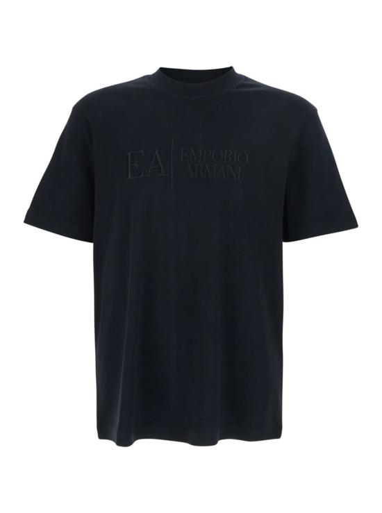  엠포리오 아르마니 반팔 티셔츠 크루넥 티셔츠 (자수 로고 레터링, 블랙)
