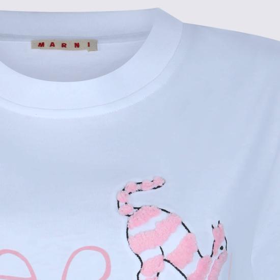  마르니 반팔 티셔츠 마니 화이트 코튼 티셔츠 릴리 화이트 - MARNI