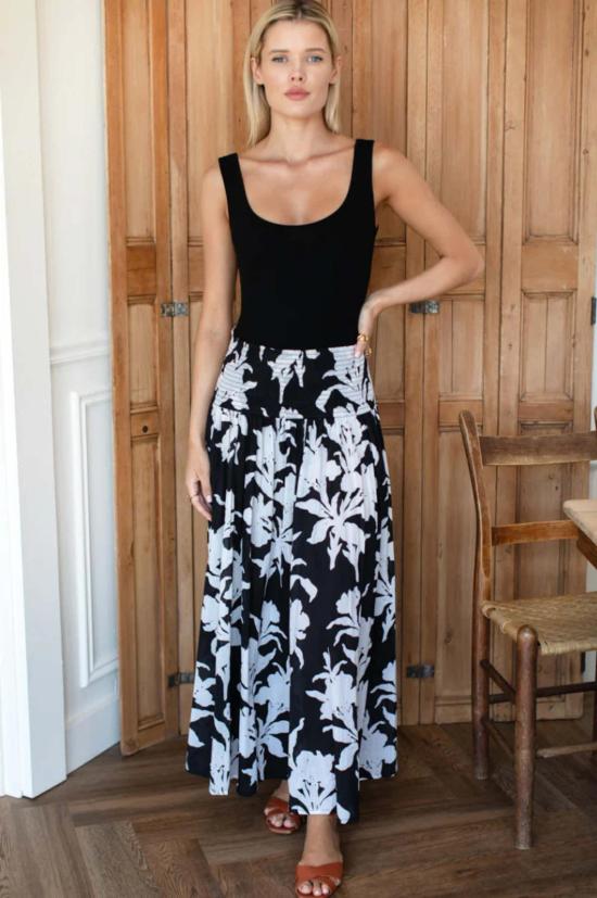  에머슨 프라이 롱 스커트 스모크 맥시  블랙 플로럴