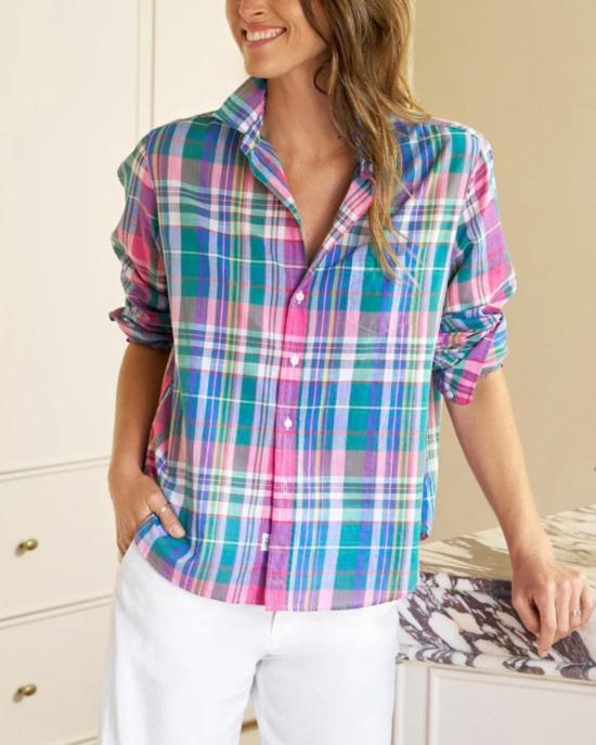  프랭크 앤 에일린 셔츠 프랭크 & 아일린 아일린 릴렉스 버튼업 셔츠 그린/퍼플/오렌지 체크 - FRANK & EILEEN