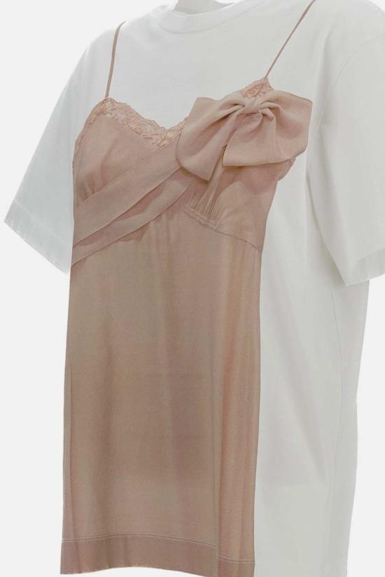  시몬로샤 반팔 티셔츠 시몬 로샤 보우 새시 슬립 드레스 트롱프뢰유 프린트 티셔츠 화이트 - SIMONE ROCHA