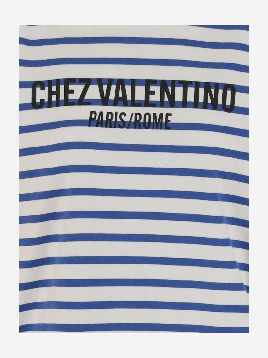  발렌티노 가라바니 긴팔 티셔츠 스트라이프 패턴 긴팔 코튼 티셔츠 (아보리오블루) - VALENTINO GARAVANI