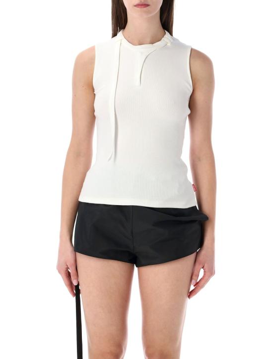  디젤 민소매 티셔츠 티 이아라 민소매 골지 코튼 탑 화이트