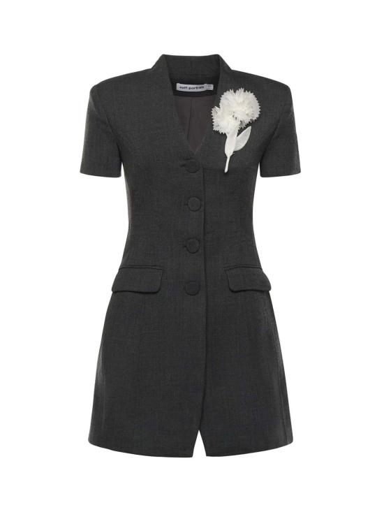  셀프 포트레이트 숏 원피스 미니 드레스 (꽃무늬 디테일, 회색)