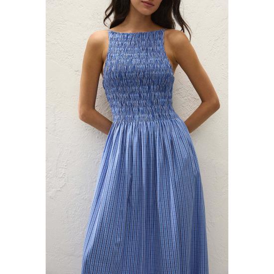  페이스풀더브랜드 롱 원피스 페이스풀 더 브랜드 라이아 맥시 드레스 블루 깅엄 - FAITHFULL THE BRAND