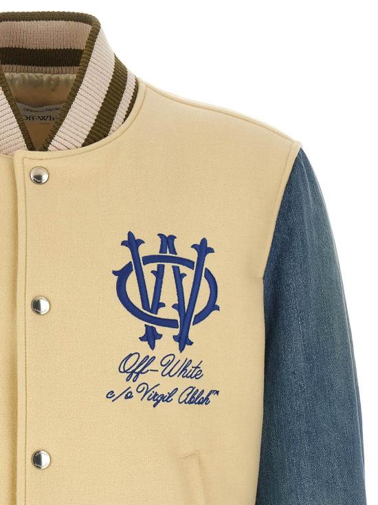  오프화이트 봄버 자켓 고딕 울 데님 바시티 봄버 재킷 화이트 - OFF WHITE