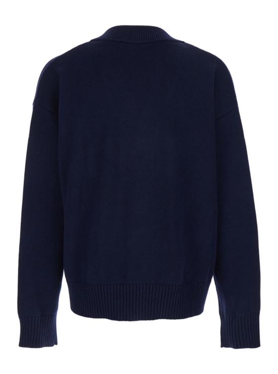  아미 가디건 알렉상드르 마티우시 울 코튼 블렌드 V넥 로고  블루 - AMI