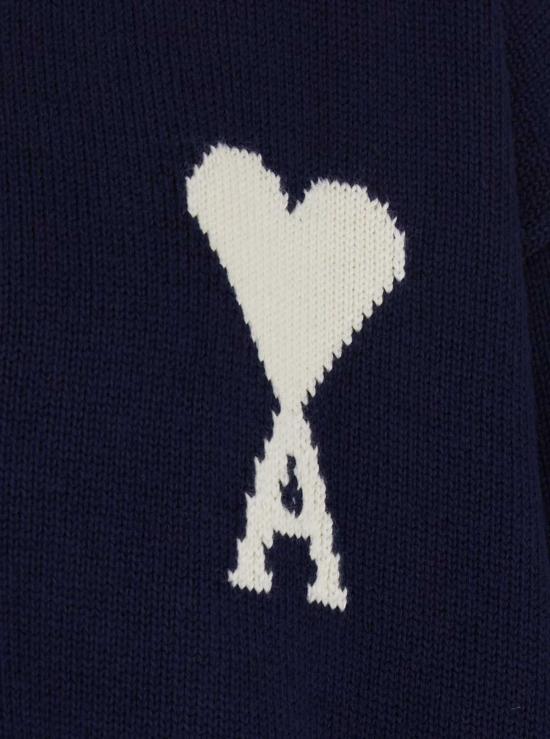  아미 가디건 알렉상드르 마티우시 울 코튼 블렌드 V넥 로고  블루 - AMI