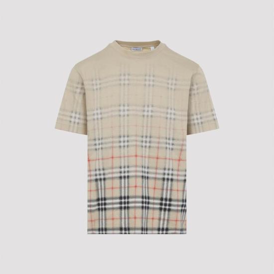  버버리 반팔 티셔츠 라이언 디그레이드 티셔츠 샌드 입 체크 - BURBERRY