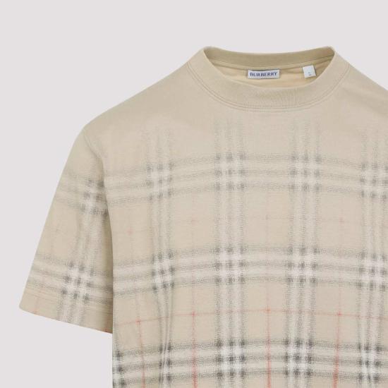  버버리 반팔 티셔츠 라이언 디그레이드 티셔츠 샌드 입 체크 - BURBERRY