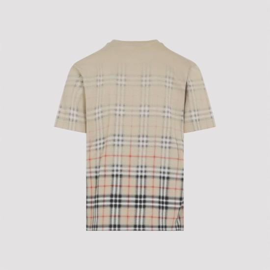  버버리 반팔 티셔츠 라이언 디그레이드 티셔츠 샌드 입 체크 - BURBERRY