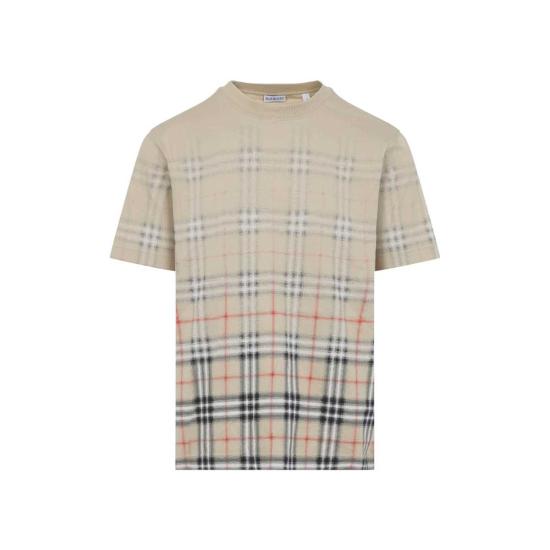  버버리 반팔 티셔츠 라이언 디그레이드 티셔츠 샌드 입 체크 - BURBERRY