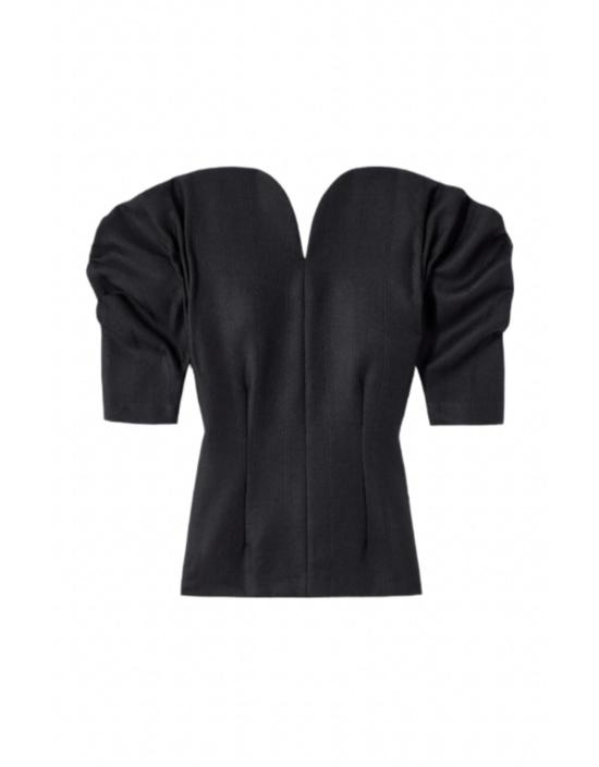  데스트리 블라우스 자넷 리니어 탑 블랙