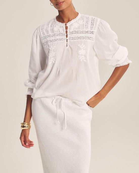  벨벳 블라우스 버디 보호 탑 화이트