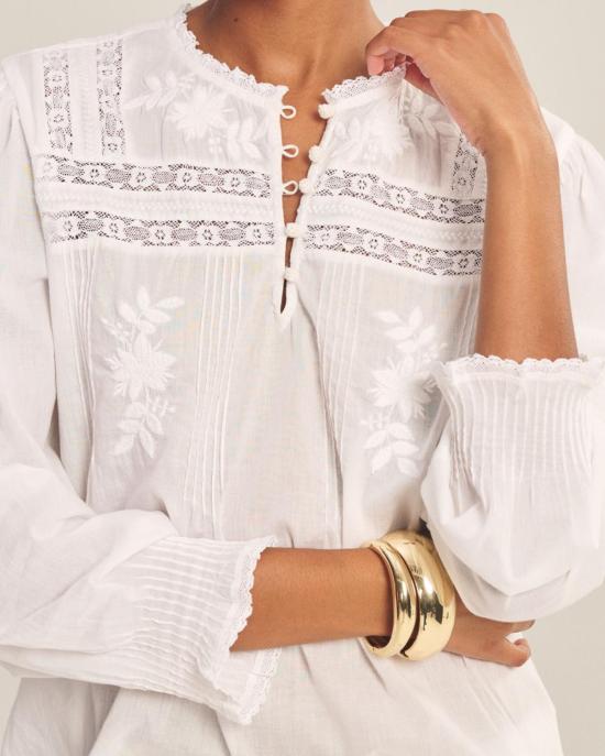  벨벳 블라우스 버디 보호 탑 화이트 - VELVET