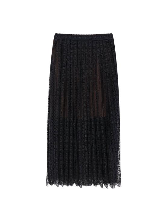  셀프 포트레이트 미디 스커트 오르간디 앤 레이스  블랙