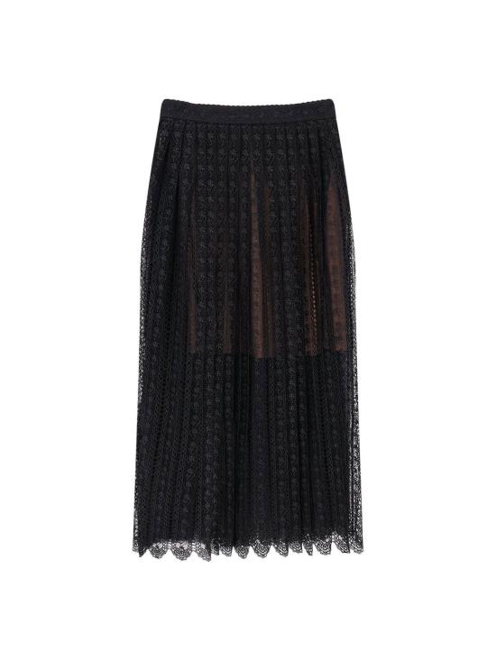  셀프 포트레이트 미디 스커트 오르간디 앤 레이스  블랙 - SELF PORTRAIT