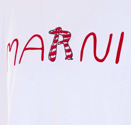  마르니 반팔 티셔츠 마니 애니멀 알파벳 티셔츠 화이트 - MARNI