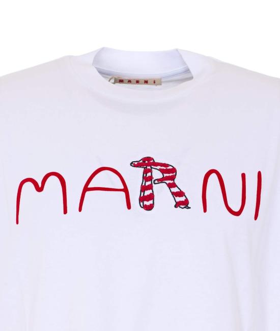  마르니 반팔 티셔츠 마니 애니멀 알파벳 티셔츠 화이트 - MARNI