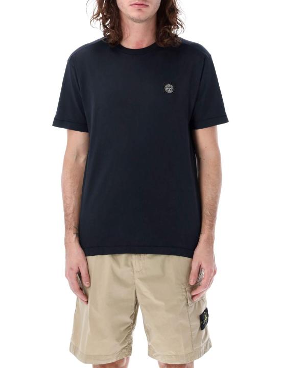  스톤 아일랜드 반팔 티셔츠 코튼 저지 티셔츠 (나침반 패치 포함) 네이비