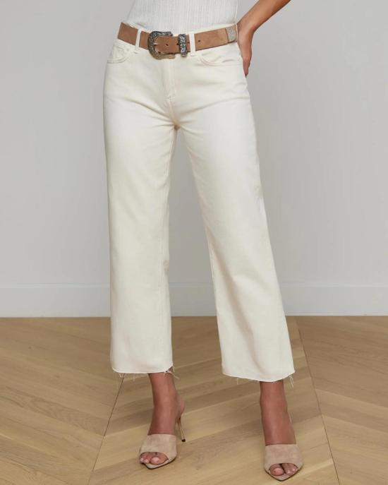  라장스 데님 팬츠 완다 하이라이즈 크롭 와이드 레그 진 라이트 에크루 - L'AGENCE