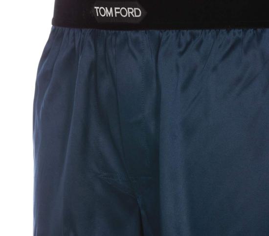  톰포드 숏팬츠 톰 포드 로고 실크 반바지 (블루) - TOMFORD