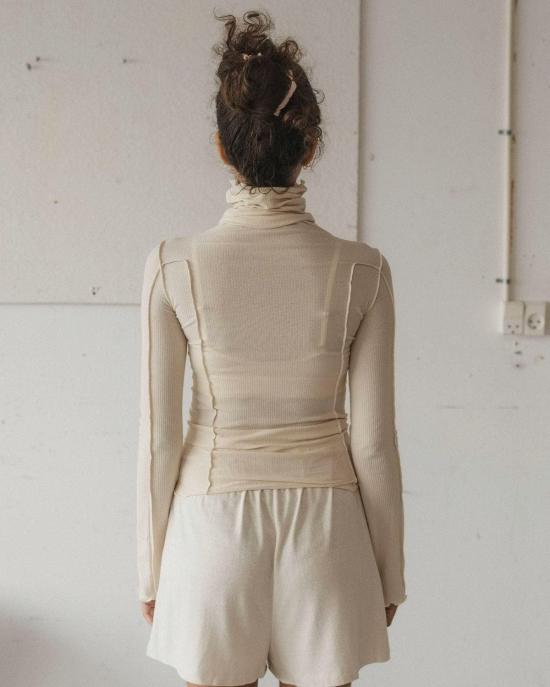  베이스레인지 긴팔 티셔츠 오마토 유기농 면 터틀넥 탑 - BASERANGE