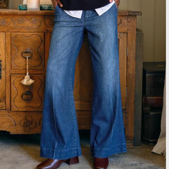  프랭크 앤 에일린 데님 팬츠 프랭크 앤 아일린 웨스트 빌리지 이탈리안 와이드 레그 치노 1984 워시드 블루 - FRANK & EILEEN