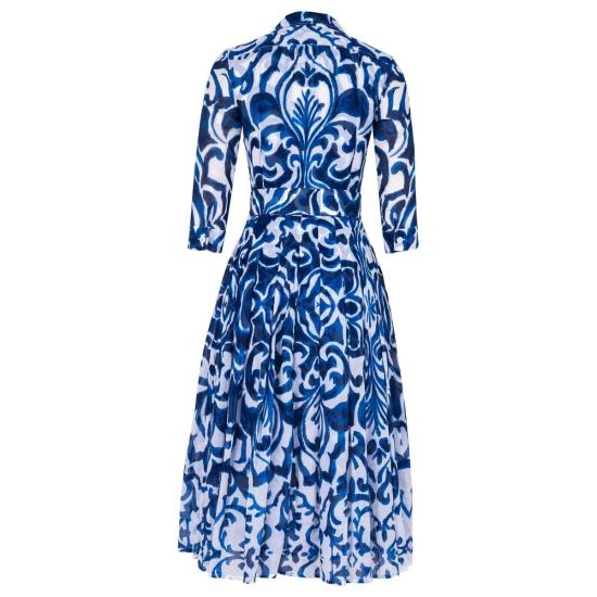  사만다 성 롱 원피스 오드리 #4 마이올리카 블루 타일 빅 드레스 화이트 어드미럴 블루 - SAMANTHA SUNG