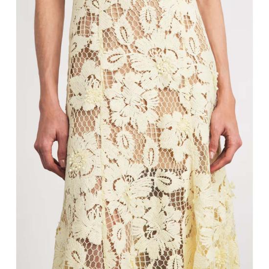  셀프 포트레이트 미디 원피스 크로셰 레이스 미디 드레스 옐로우 - SELF PORTRAIT