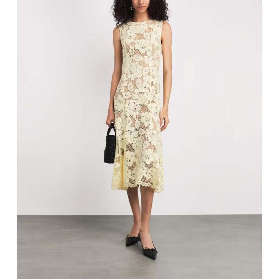  셀프 포트레이트 미디 원피스 크로셰 레이스 미디 드레스 옐로우 - SELF PORTRAIT