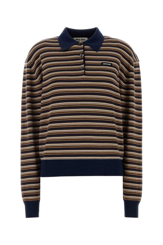  미우미우 반팔 티셔츠 자수 울 폴로 셔츠 알비노