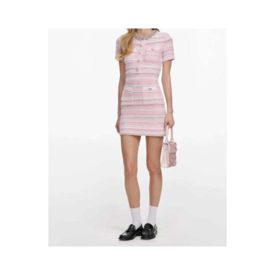  셀프 포트레이트 숏 원피스 핑크 텍스처 니트 미니 드레스 핑크 - SELF PORTRAIT