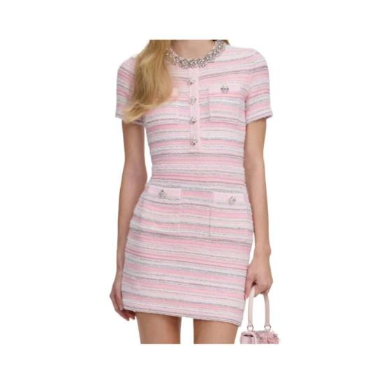  셀프 포트레이트 숏 원피스 핑크 텍스처 니트 미니 드레스 핑크 - SELF PORTRAIT