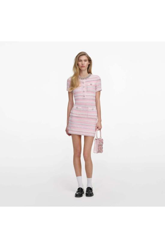  셀프 포트레이트 숏 원피스 핑크 텍스처 니트 미니 드레스 핑크