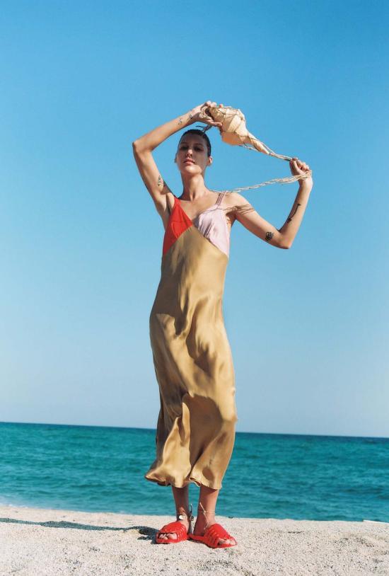  실크 런드리 롱 원피스 실크 세탁 데코 러플 드레스 스냅퍼 - SILK LAUNDRY