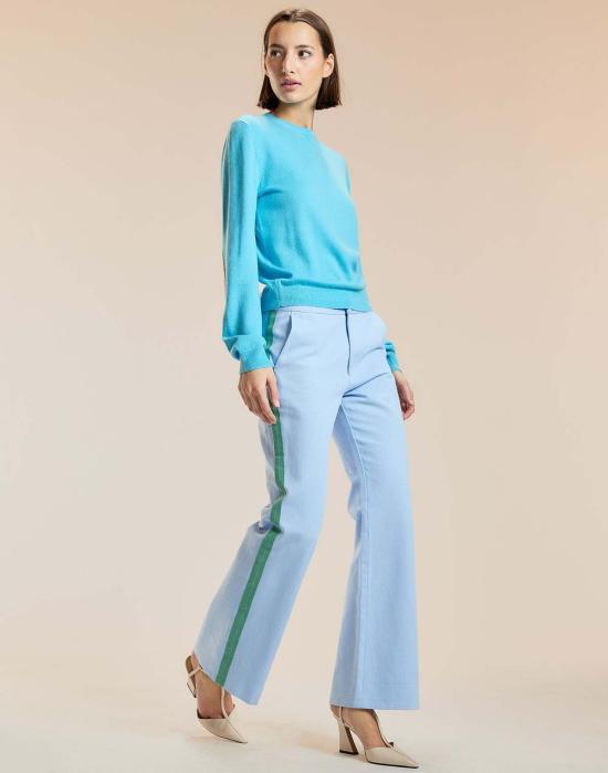  신시아 로리 크롭 팬츠 신시아 로울리 라일리 사이드 스트라이프 크롭 플레어 팬츠 블루 - CYNTHIA ROWLEY