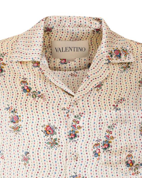  발렌티노 가라바니 반팔 셔츠 파피에 플로럴 프린트 볼링 셔츠 화이트 - VALENTINO GARAVANI