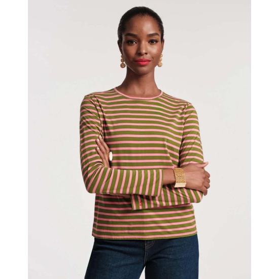  프란체스 발렌타인 긴팔 티셔츠 프랜시스 발렌타인 스트라이프 탑 (녹색/핑크)