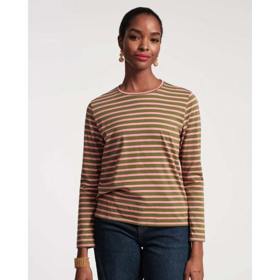  프란체스 발렌타인 긴팔 티셔츠 프랜시스 발렌타인 스트라이프 탑 (녹색/핑크) - FRANCES VALENTINE